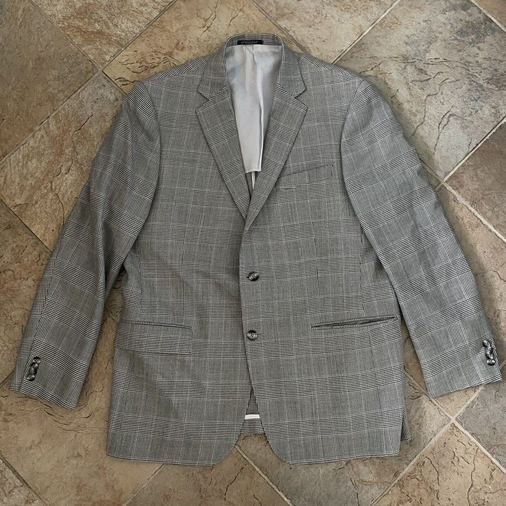 Hart Schaffner Marx Sports Jacket Men’s 44R Cream/Black Houndstooth Two Button
